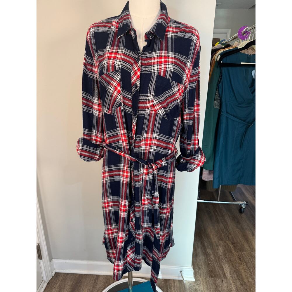 beachlunchlounge Plaid Shirt Dress in Navy, Red & White